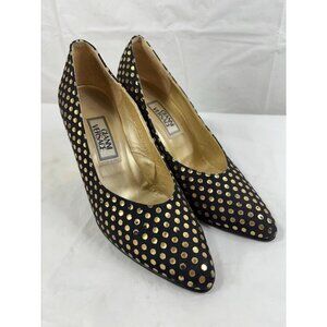 Gianni Versace Black and Gold Polka Dot Pumps Size 5.5